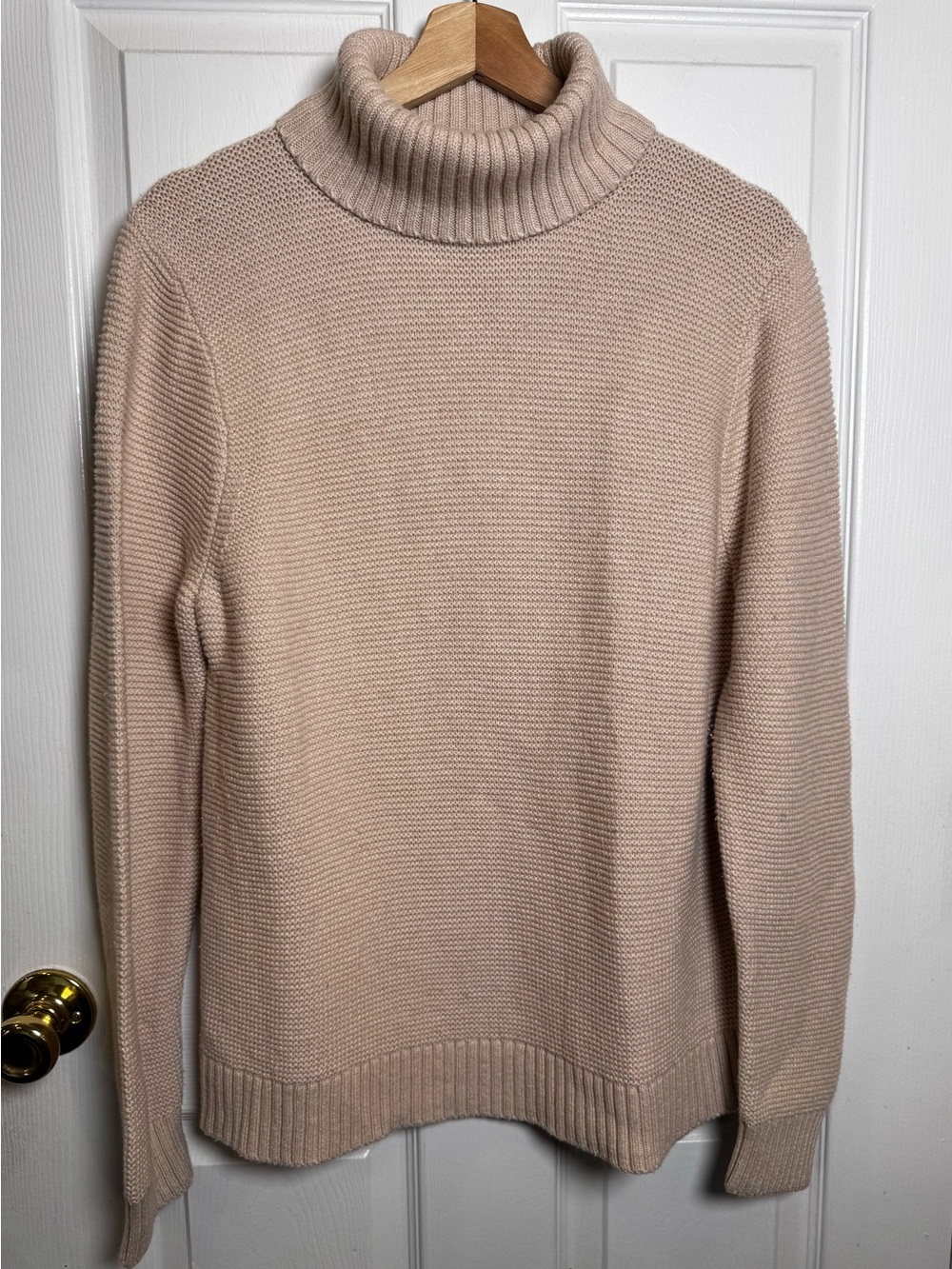 J.Crew AF728 Tan Turtleneck Sweater Large Cotton Merino Wool Quiet Luxury Knit